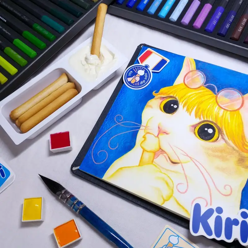 수채화,색연필,수채색연필,과자,고양이