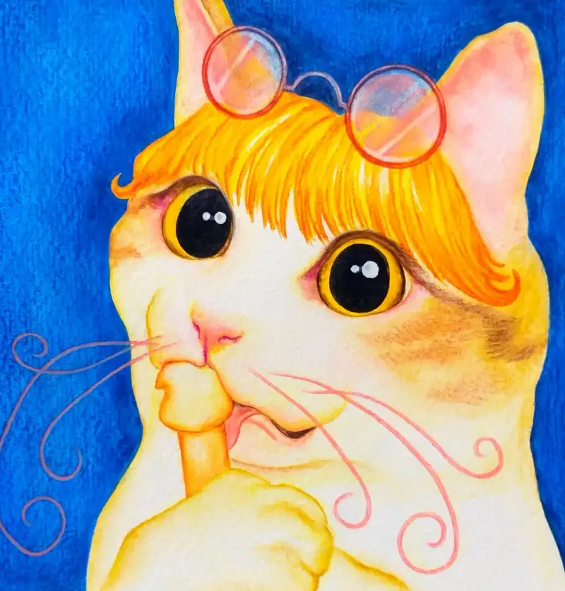 고양이,과자,색연필화,수채화