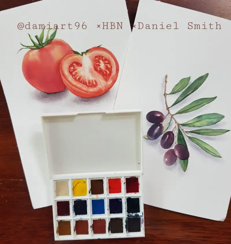 고체물감,식물,과일,보태니컬,열매,토마토,올리브