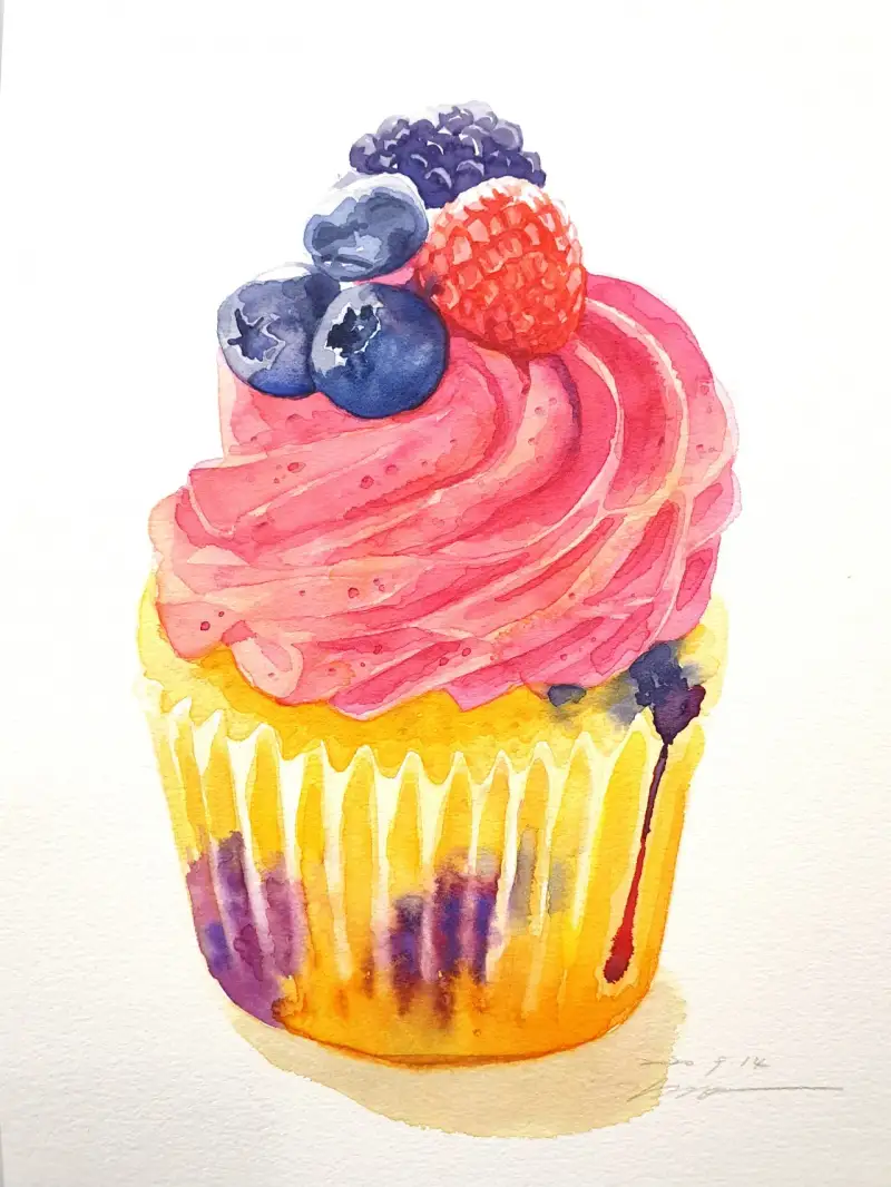컵케이크,디저트,케이크,수채화,수채물감,과일