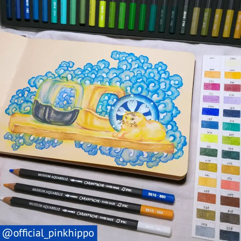 하네뮬레수채화북,고양이,색연필,동양화,색상표,컬러차트,까렌다쉬색연필,수채색연필