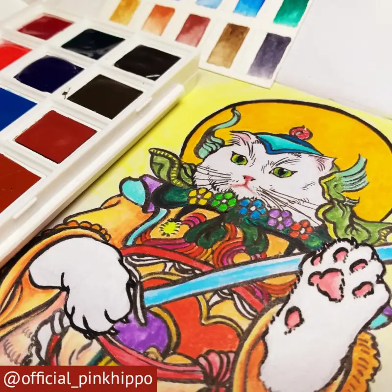 사천왕,고양이,고양이그림,동양화,한국화,불교미술