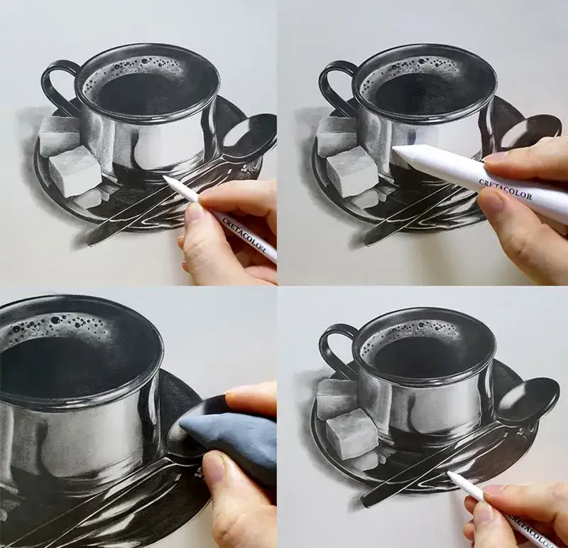 크레타칼라,크레타칼라찰필,크레타칼라찰필9종세트,크레타칼라찰필세트,찰필,연필,연필소묘,소묘,정밀묘사,컵,찻잔