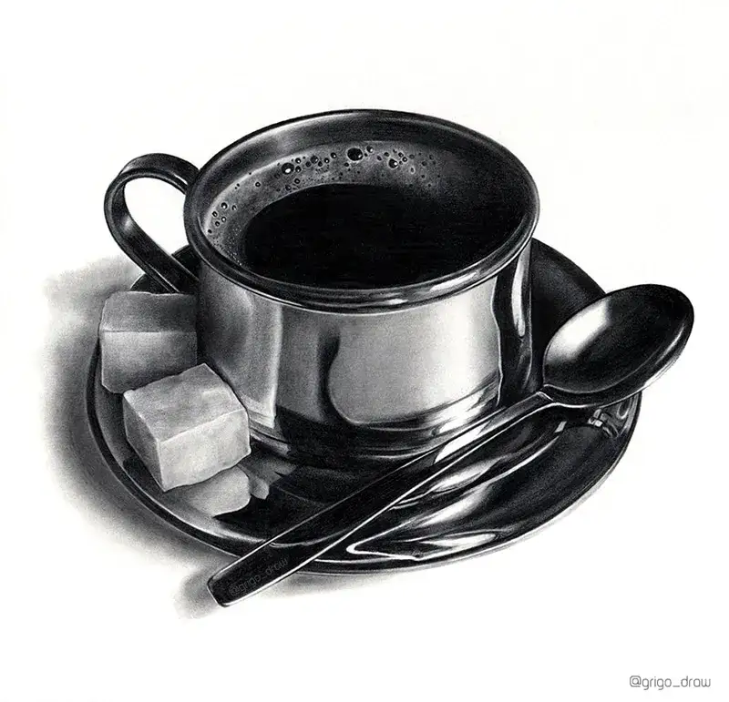 연필,연필소묘,소묘,찻잔,찻잔세트,각설탕,커피,컵