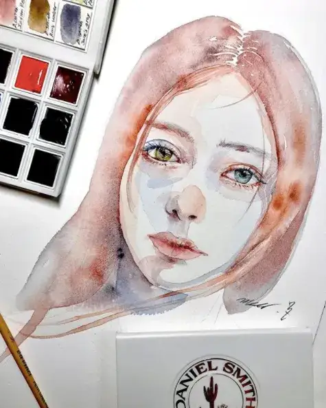 인물화,수채화,인물수채화,다니엘스미스고체물감,고체물감