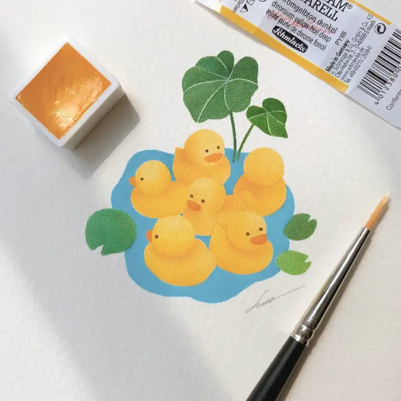 쉬민케호라담고체수채화물감,쉬민케고체수채화물감,호라담고체수채화물감,고체수채화물감,쉬민케수채화물감,오리,연못,동물,일러스트,동물일러스트,수채화