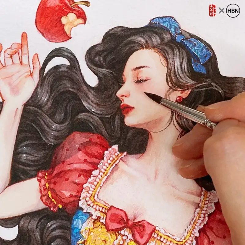 수채화,인물화,백설공주,인물묘사