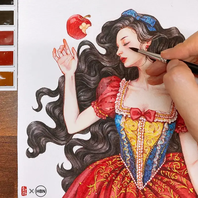 고체물감,백설공주,인물수채