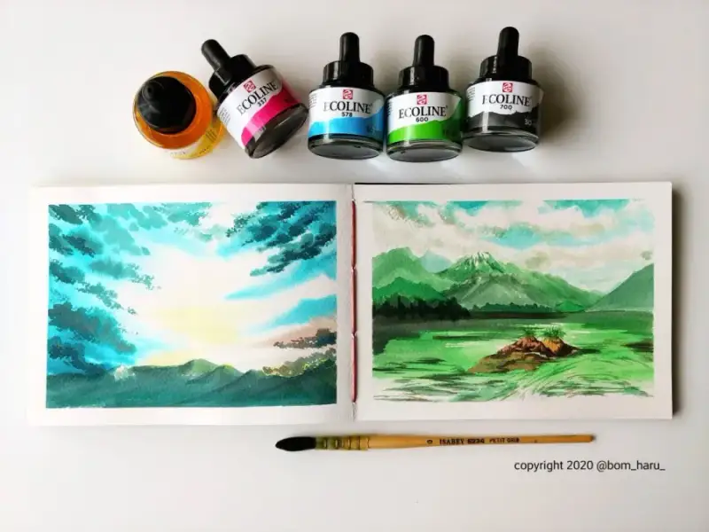 로얄탈렌스에코라인수채잉크,드롭퍼,스포이드형수채잉크,이사베이6234몹브러쉬,이사베이수채화붓,이사베이다람쥐털붓