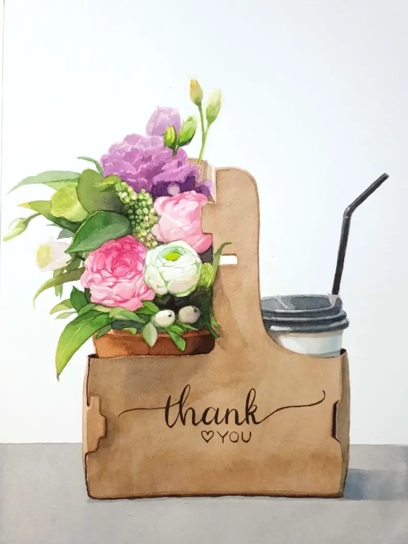 정물화,꽃,커피,수채화,식물,화분