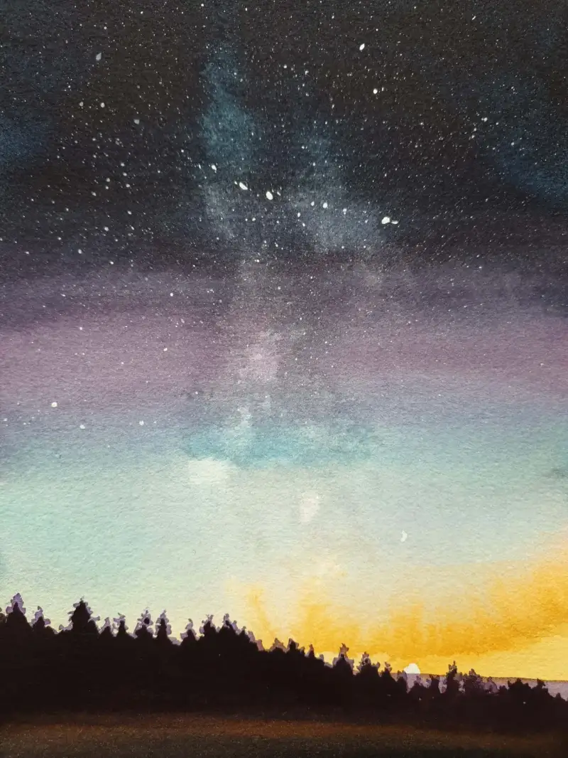 하늘,밤하늘,구름,오로라,별,우주,풍경화,풍경수채화