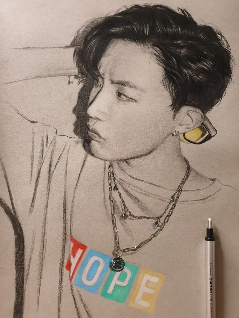 인물소묘,인물드로잉,방탄소년단,bts,제이홉,아이돌,연예인,지우개,수정,하이라이트,톰보우지우개,톰보지우개