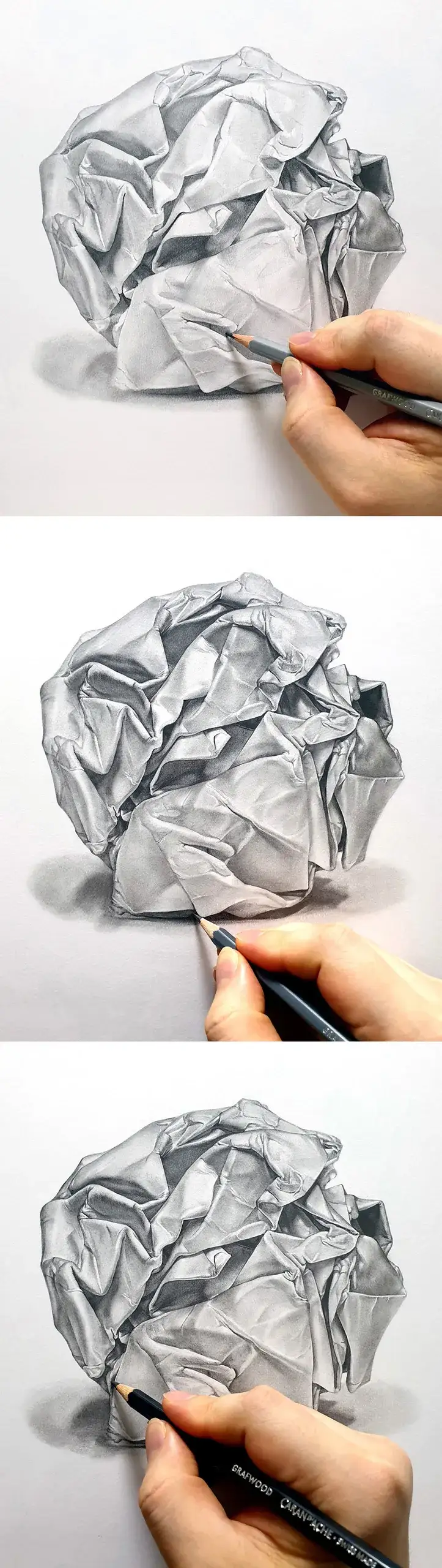 까렌다쉬연필세트,까렌다쉬그라프우드,연필소묘,연필단계,소묘단계,스케치,명암,종이,꾸겨진종이