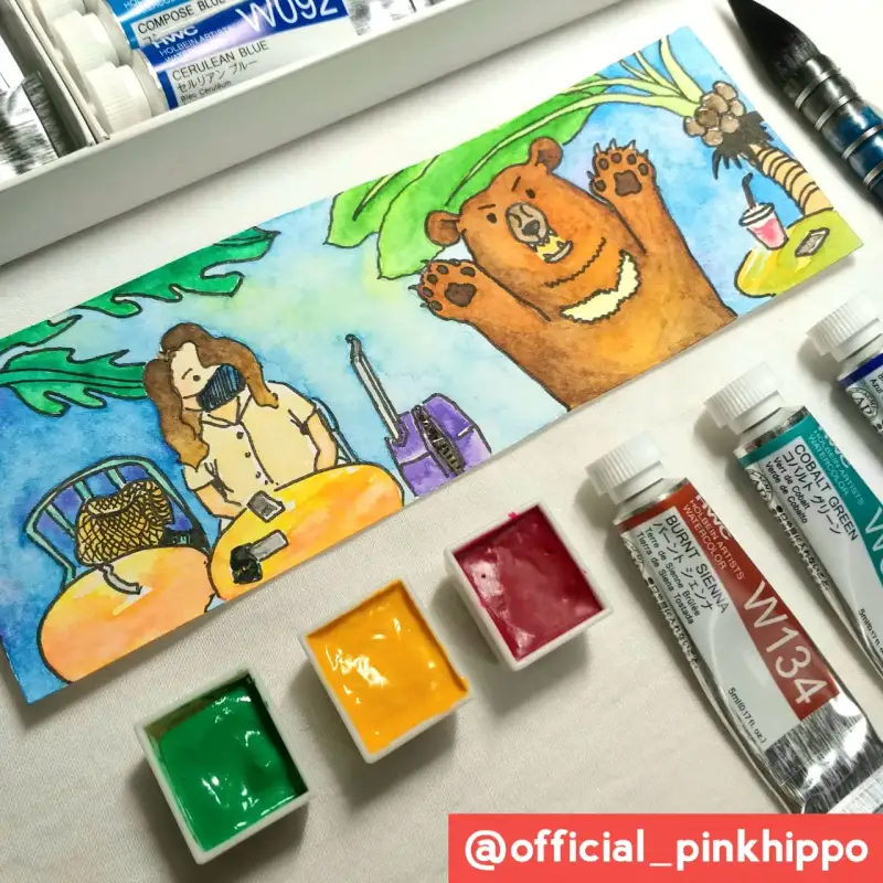 곰,곰돌이,곰캐릭터,캐릭터,수채화,물감튜브