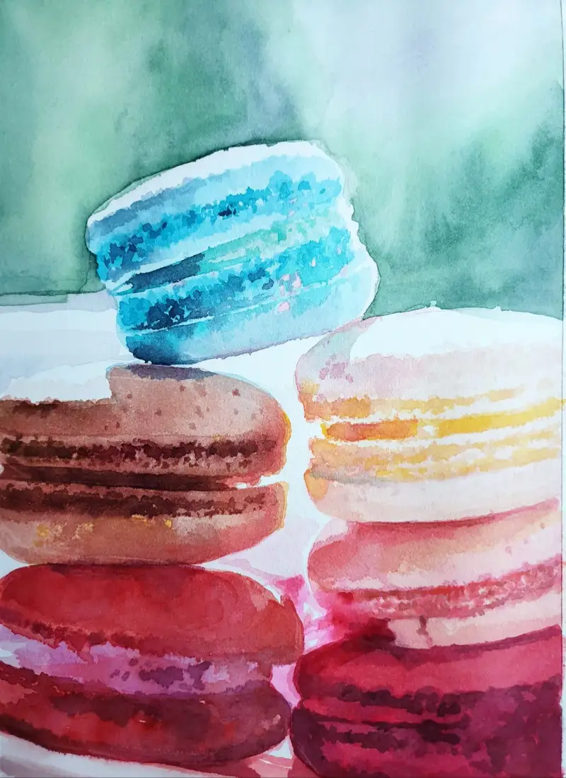 마카롱,디저트,간식,수채화