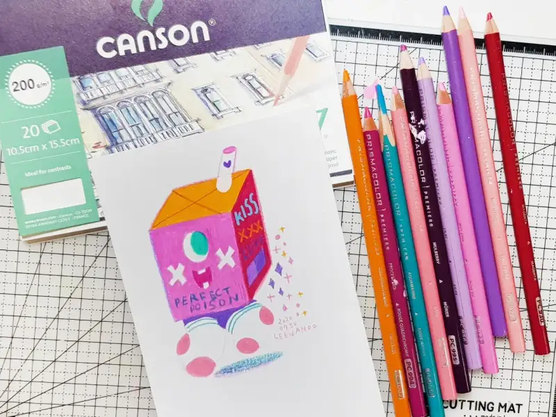 캔손1557스케치북,캔손1557,캔손엽서패드,프리즈마유성색연필,프리즈마유성,색연필일러스트,색연필화