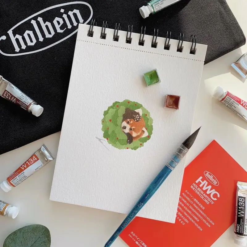 홀베인수채화,홀베인수채화물감,홀베인물감,수채화물감,HWC수채화물감,HWC,팬더,랫서팬더,판다,랫서판다,덤불,동물,수채화붓,홀베인수채화붓,홀베인붓