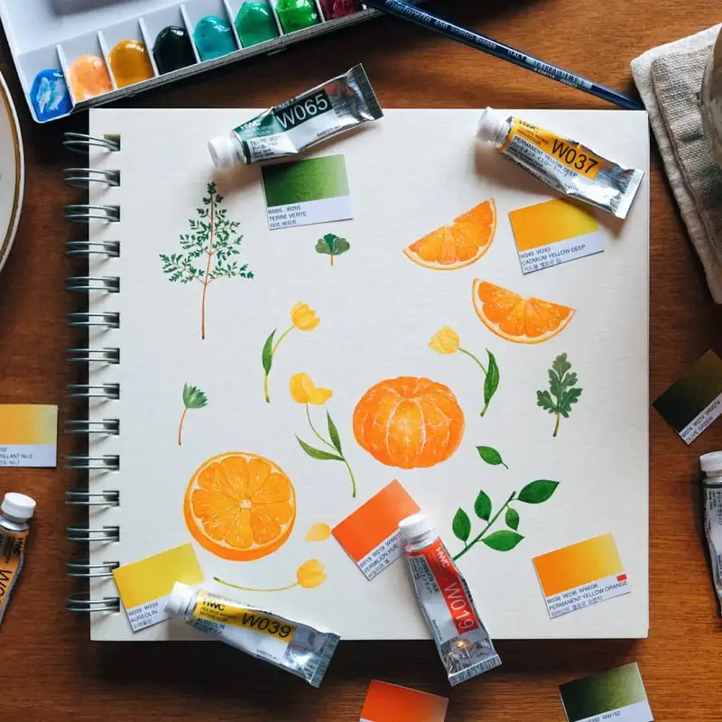 수채화물감,홀베인수채화물감,홀베인물감,홀베인수채화,과일,식물,귤,꽃,나무