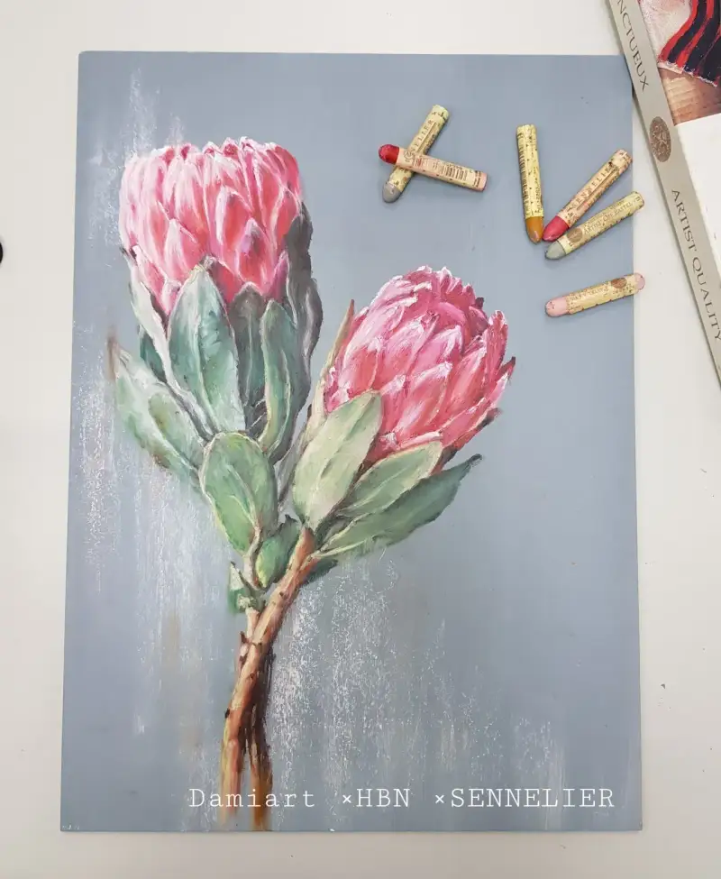 꽃,오일파스텔그림,오일파스텔화,보태니컬,킹프로테아