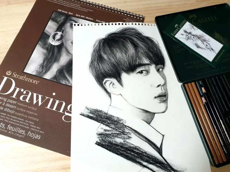 드로잉북,방탄,진,BTS,목탄세트,목탄,드로잉,인물화,아이돌