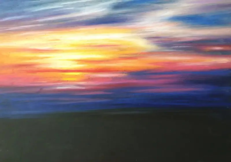 하늘,노을,들판,풍경,오일파스텔,구름