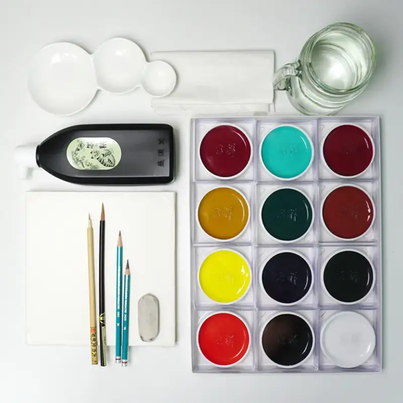 길상안채원형접시고체물감,안채고체물감,안채,동양화,한국화,민화,수묵화,먹물,동양화재료