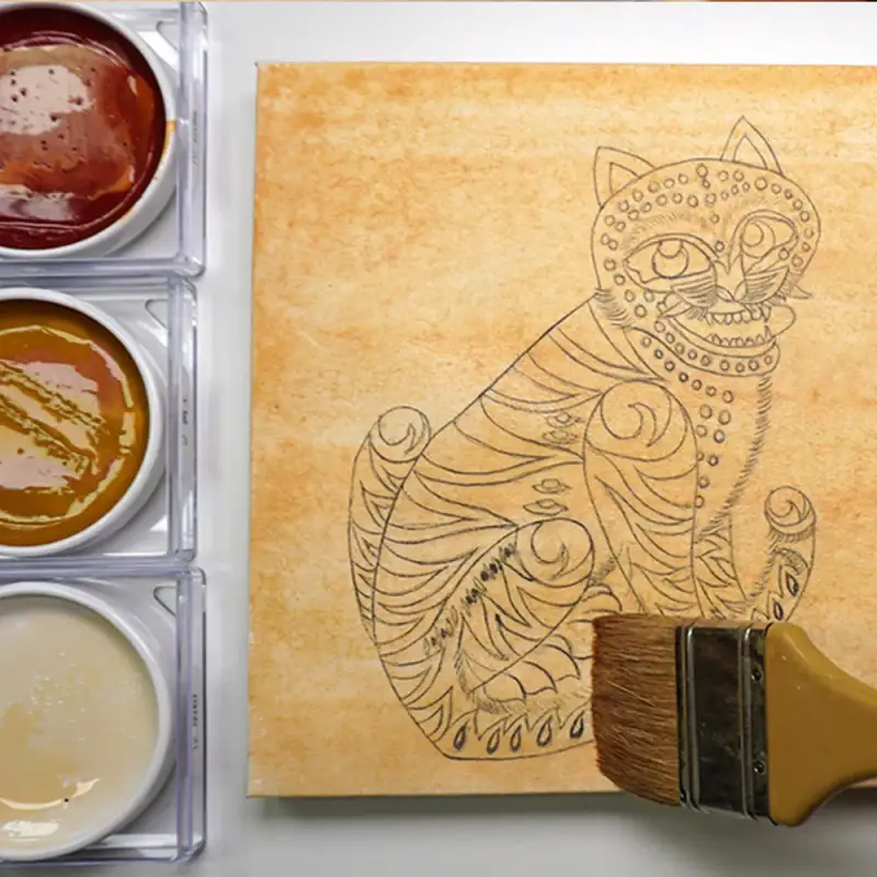 길상안채원형접시고체물감,길상안채,안채,안채고체물감,호랑이,동물,동양화,한국화,민화