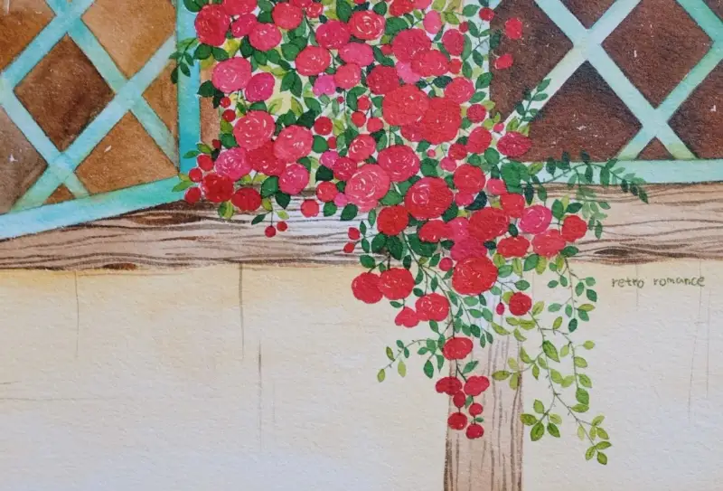 수채화,장미,꽃,덩쿨,식물,보태니컬