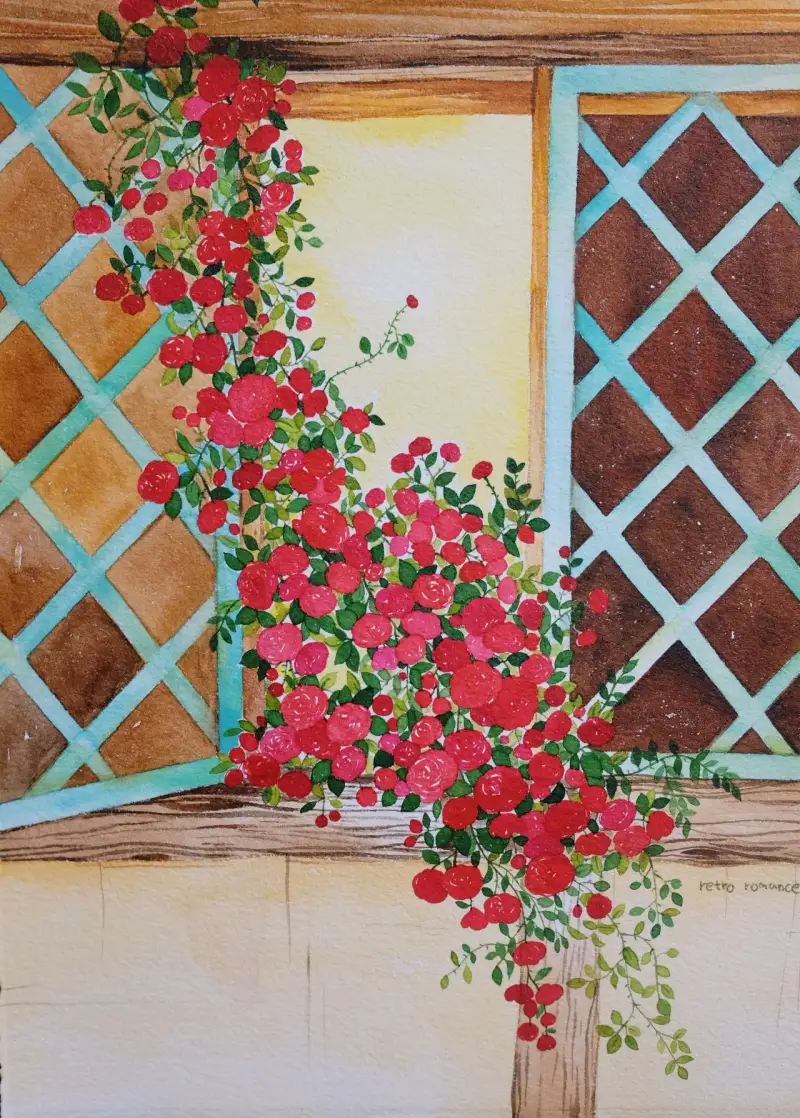 수채화물감,수채화,식물,꽃,덩쿨,장미,장미덩쿨