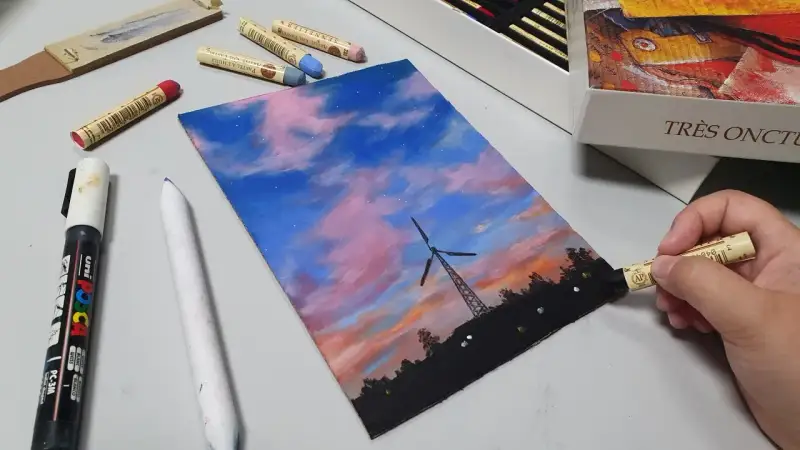 시넬리에,오일파스텔,오일파스텔그림,하늘,하늘풍경,찰필