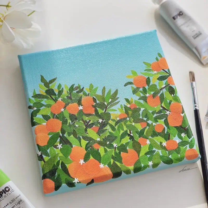 쉴드에픽아크릴물감,쉴드아크릴물감,에픽아크릴물감,쉴드아크릴,쉴드아크릴물감세트,오렌지,오렌지나무,나무,과일,식물,보태니컬,아크릴화,아크릴그림