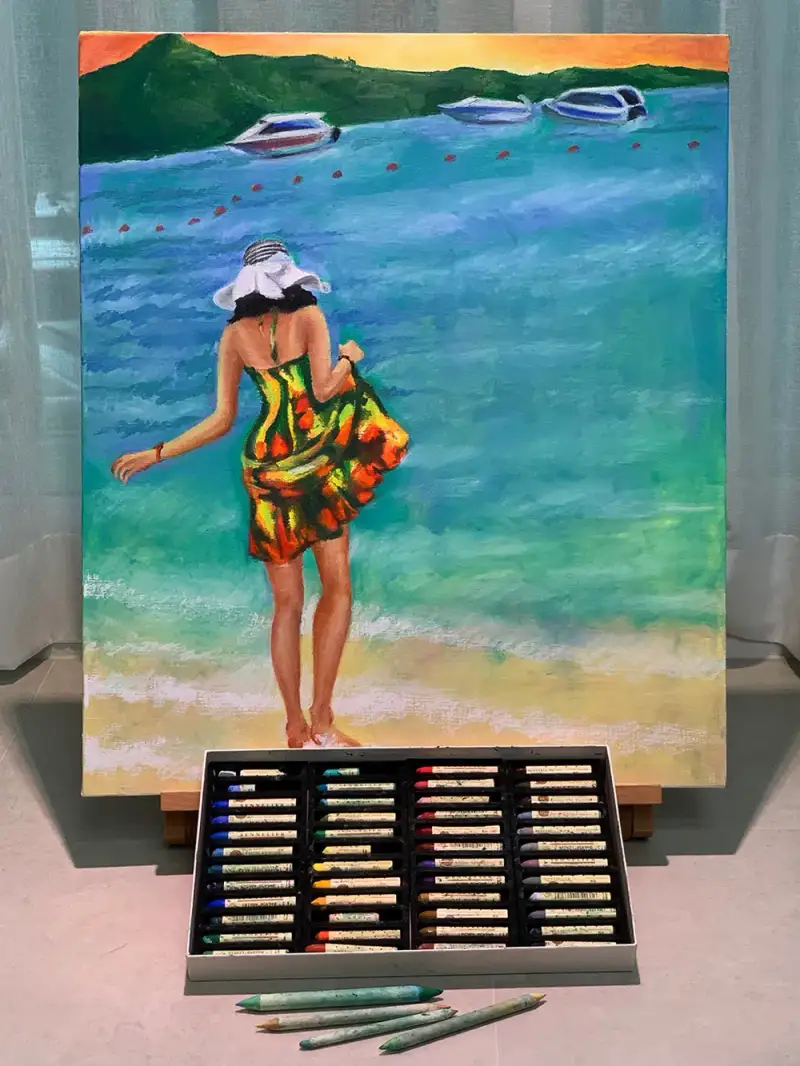 시넬리에,시넬리에오일파스텔,오일파스텔,오일파스텔그림,바다,여름,해변,인물