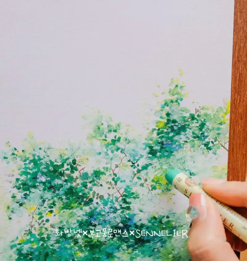 오일파스텔그림,시넬리에오일파스텔,시넬리에,오일파스텔화,식물,나무,풀,초록