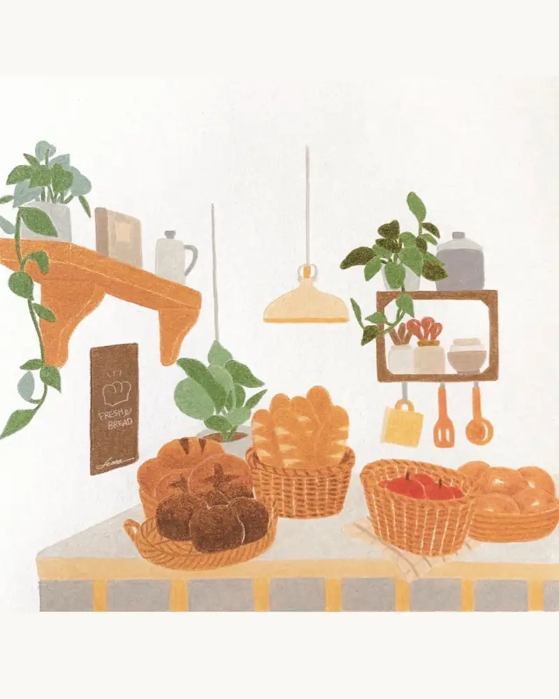 프리즈마색연필,프리즈마유성색연필,색연필그림,색연필화,일러스트,색연필일러스트,베이커리,빵,디저트