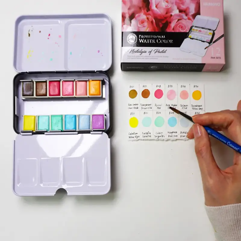 문교고체물감노스텔지아파스텔톤,문교고체물감,고체물감,문교수채고체물감,수채고체물감,수채화붓,수채화발색,컬러차트,색상표