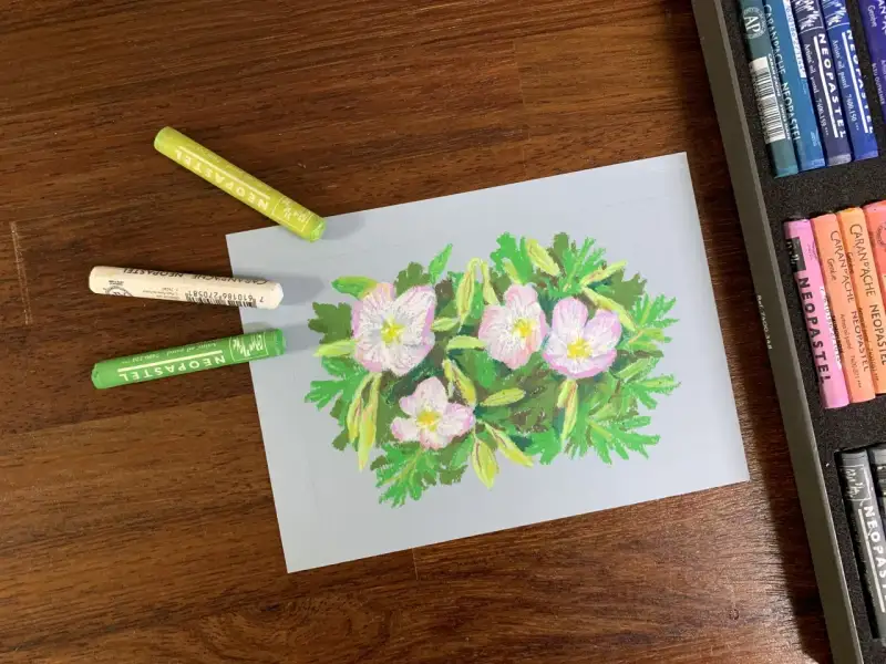 까렌다쉬,까렌다쉬네오파스텔오일파스텔세트,오일파스텔화,꽃그리기,오일파스텔발색테스트