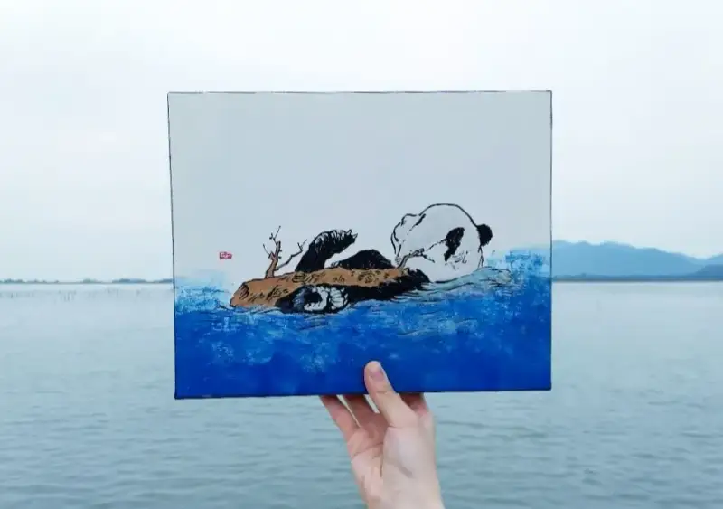 판다,동양화,한국화,바다,풍경