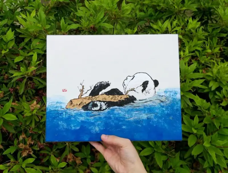 판다,팬더,동양화,풀