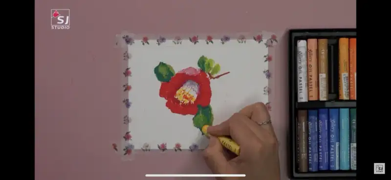 문교,문교아티스트소프트오일파스텔,문교소프트오일파스텔,문교오일파스텔,오일파스텔,오일파스텔세트,파스텔화,동백꽃,꽃그리기