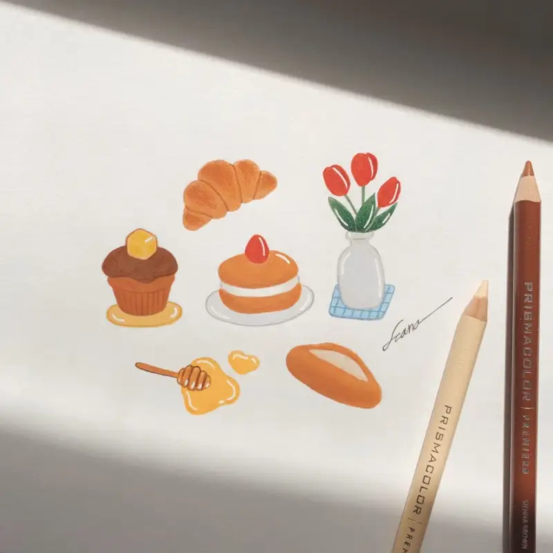 일러스트,색연필,프리즈마색연필,색연필화,디저트,케이크