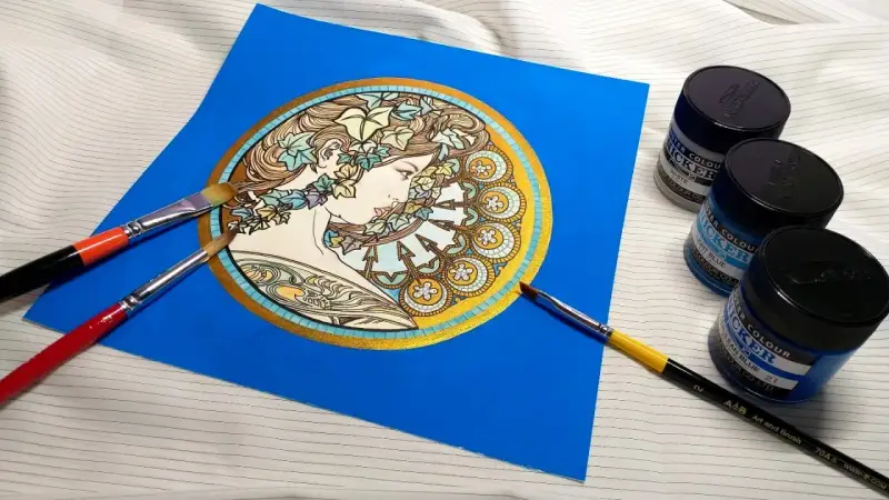 알폰스무하,포스터칼라,묘사,납작붓,세필,사선붓,니카포스터패드,뮤즈포스터패드,니카포스터물감세트,포스터물감추천,지브리물감,뮤즈드로잉패드,과슈종이