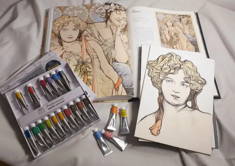 알폰스무하,수채화물감,미술서적,명화