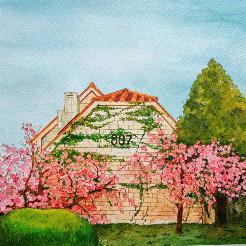 수채화물감,수채화,풍경화,식물,나무,꽃