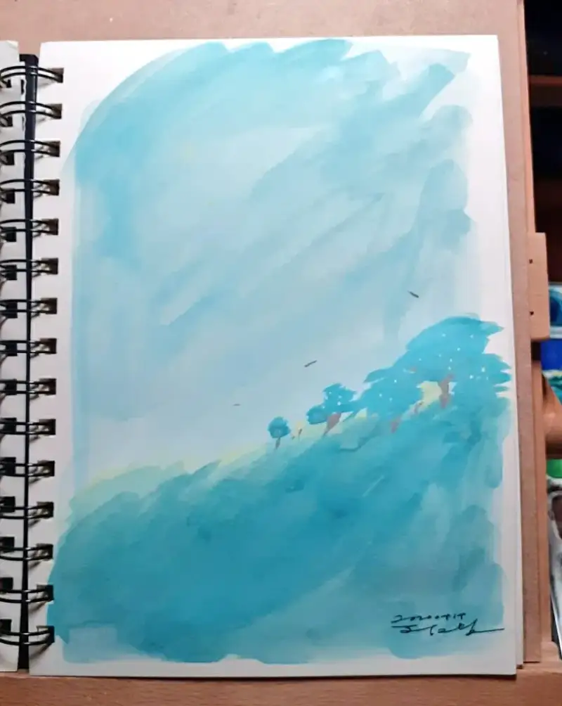 수채화,풍경수채화,풍경화,들판