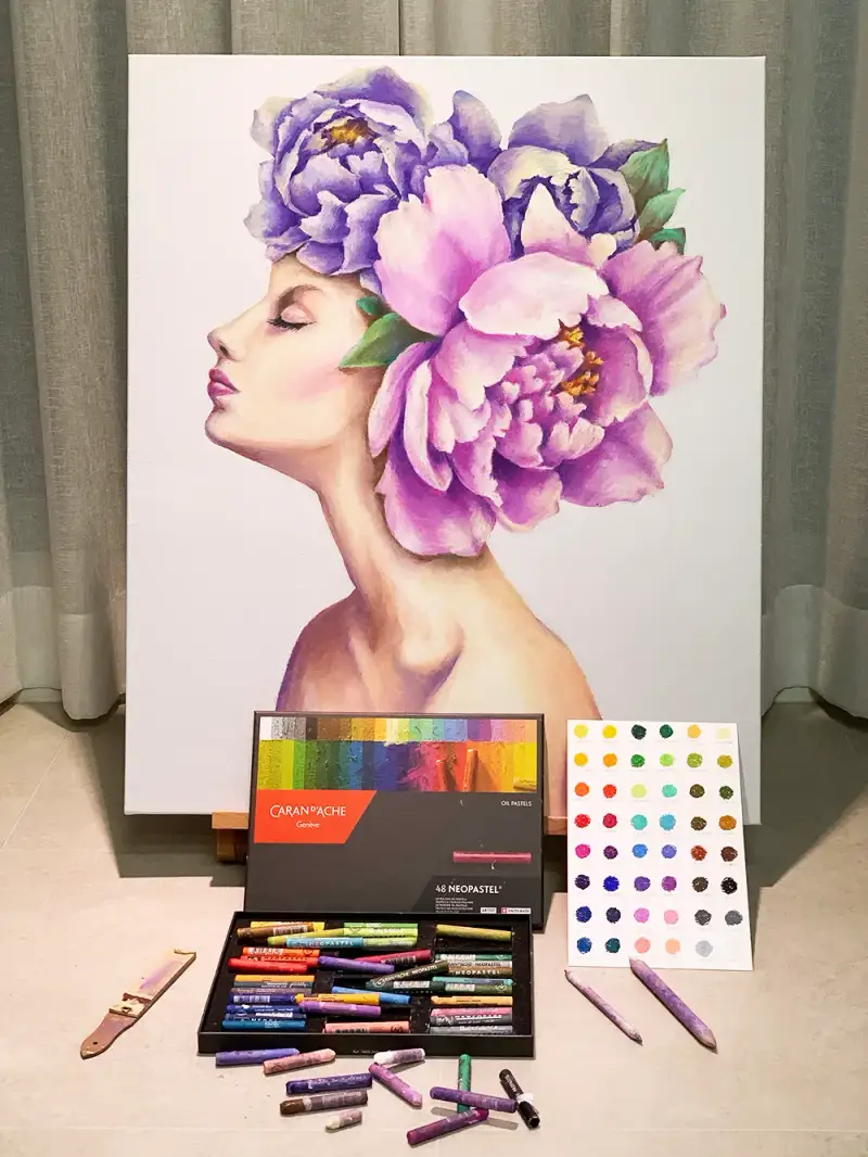 까렌다쉬,까렌다쉬오일파스텔,오일파스텔,오일파스텔화,오일파스텔그림,인물화,꽃