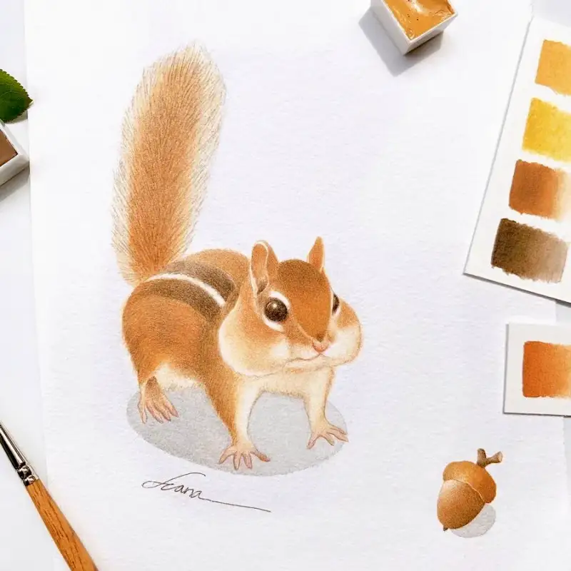 다람쥐,동물,갈색,수채화,수채화그림