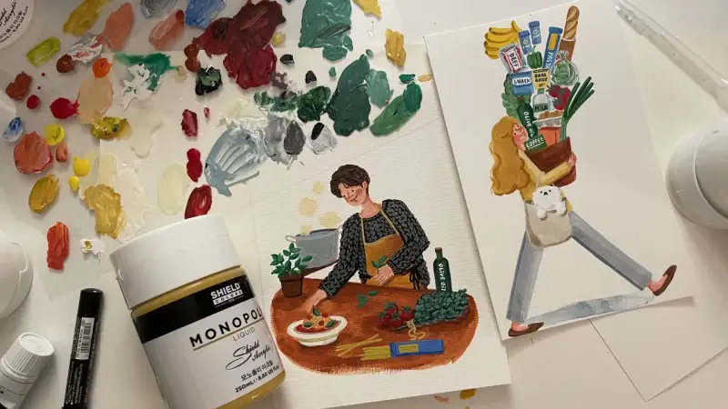 쉴드모노폴리아크릴물감,쉴드리퀴드바디아크릴물감,쿰메모리팁브러쉬세필붓,다빈치hobby파랑라운드