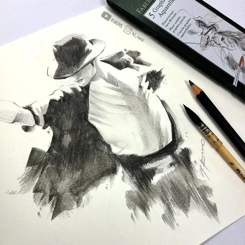 파버카스텔,파버카스텔흑연,수채흑연,수채흑연연필,수채흑연연필리뷰,인물그림,흑백그림,흑연그림,흑연수채