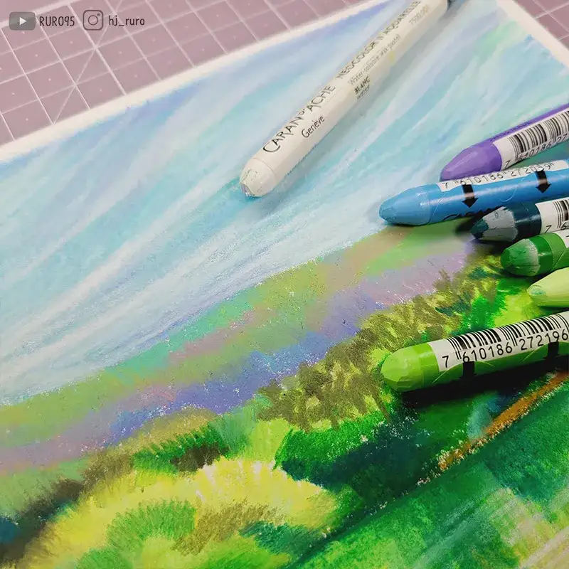 까렌다쉬,까렌다쉬수채화전용지,까렌다쉬수성,까렌다쉬수성크레용,수성크레용,수채화전용지,까렌다쉬리뷰,풍경그림,크레용그림