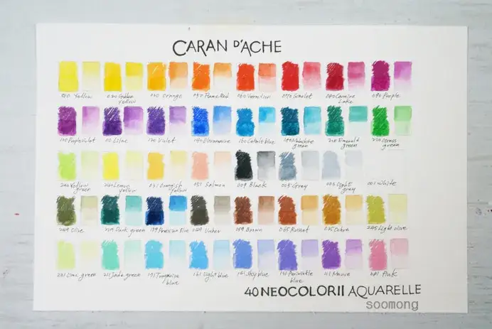 까렌다쉬네오칼라2수성크레용발색표